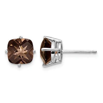 14k White Gold 7mm Cushion Smoky Quartz Post Earrings