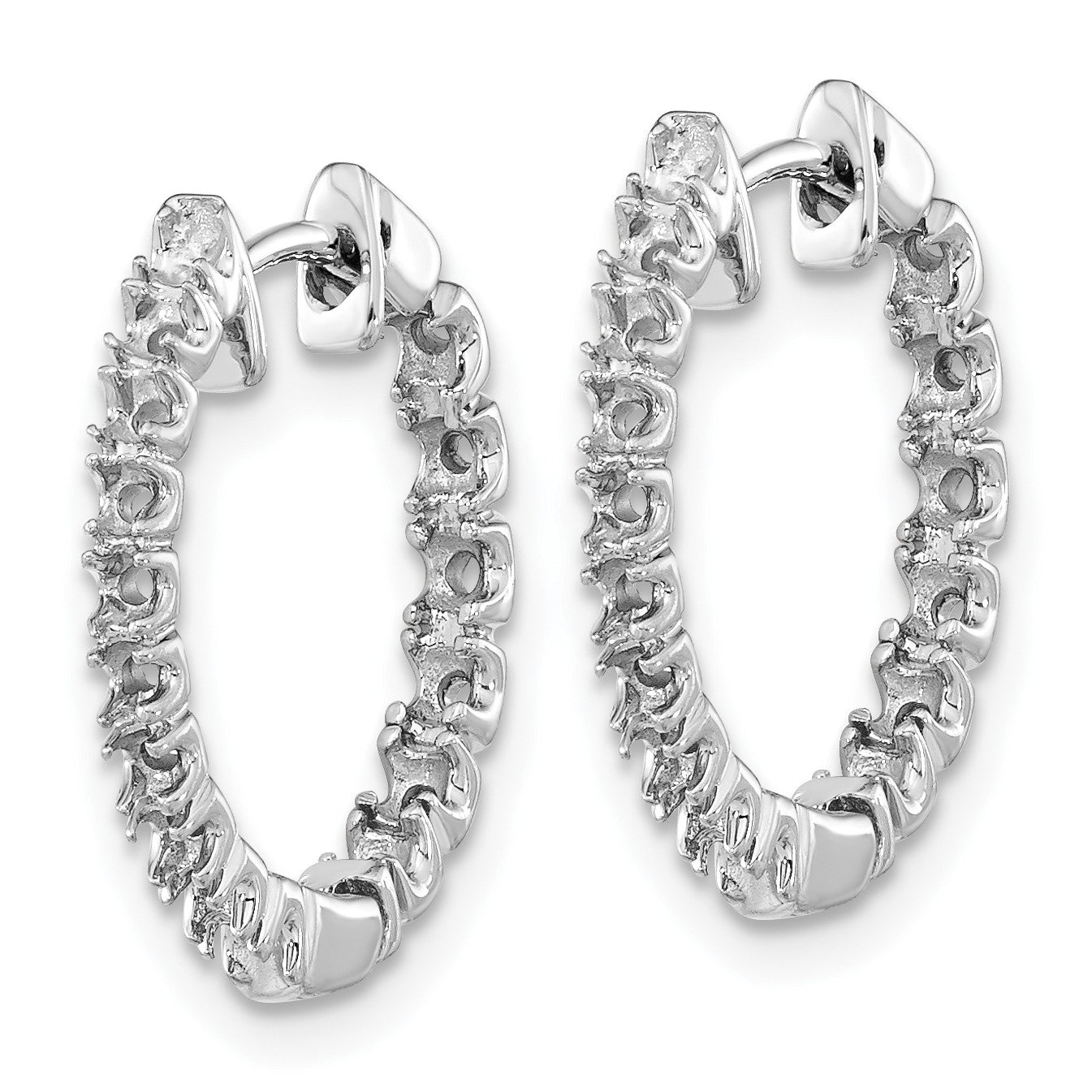 14k White Gold (Holds 32-1.7mm Round) In/Out Hinged Hoop Earring Mountings