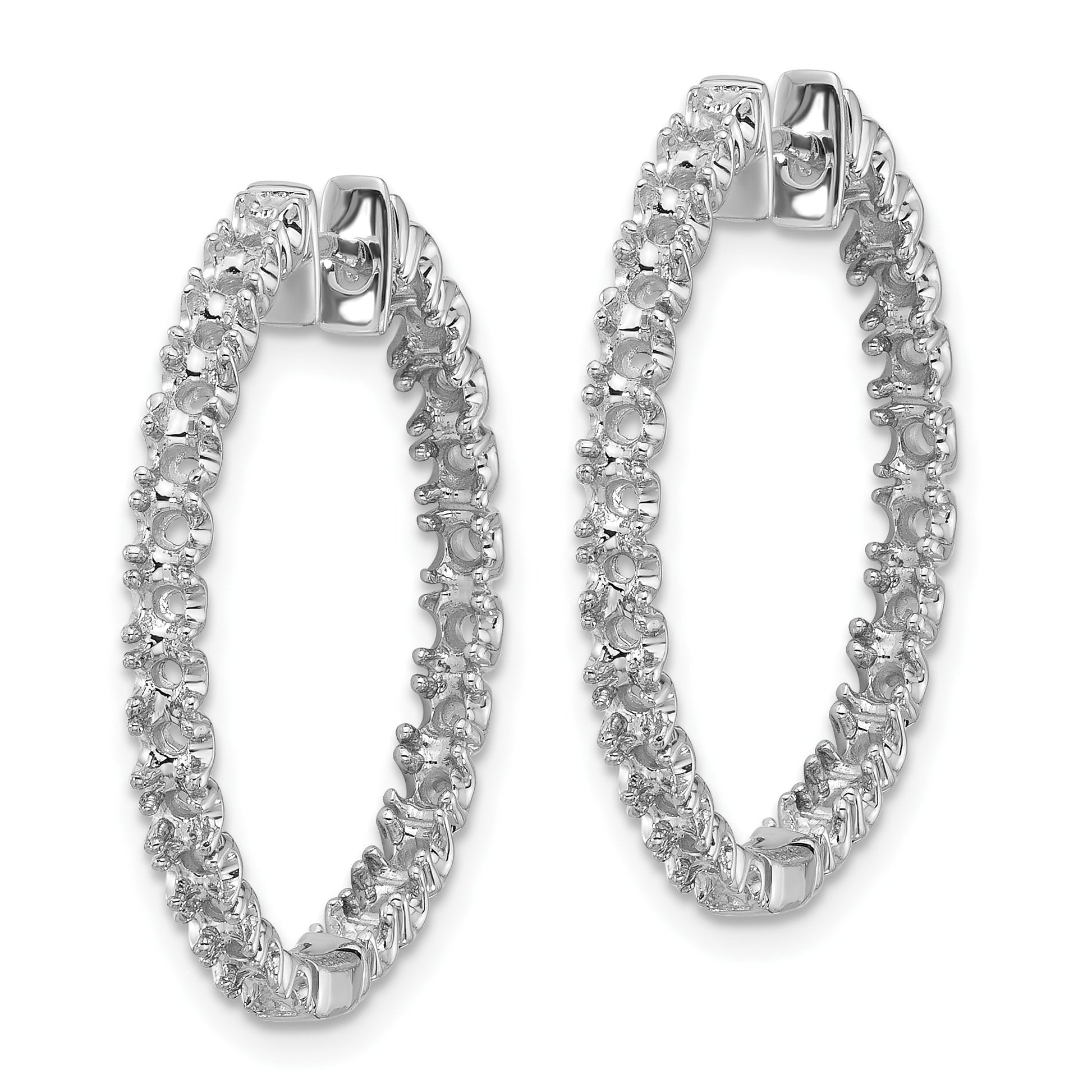 14k White Gold (Holds 50-2.3mm Round) In/Out Hinged Hoop Earring Mountings