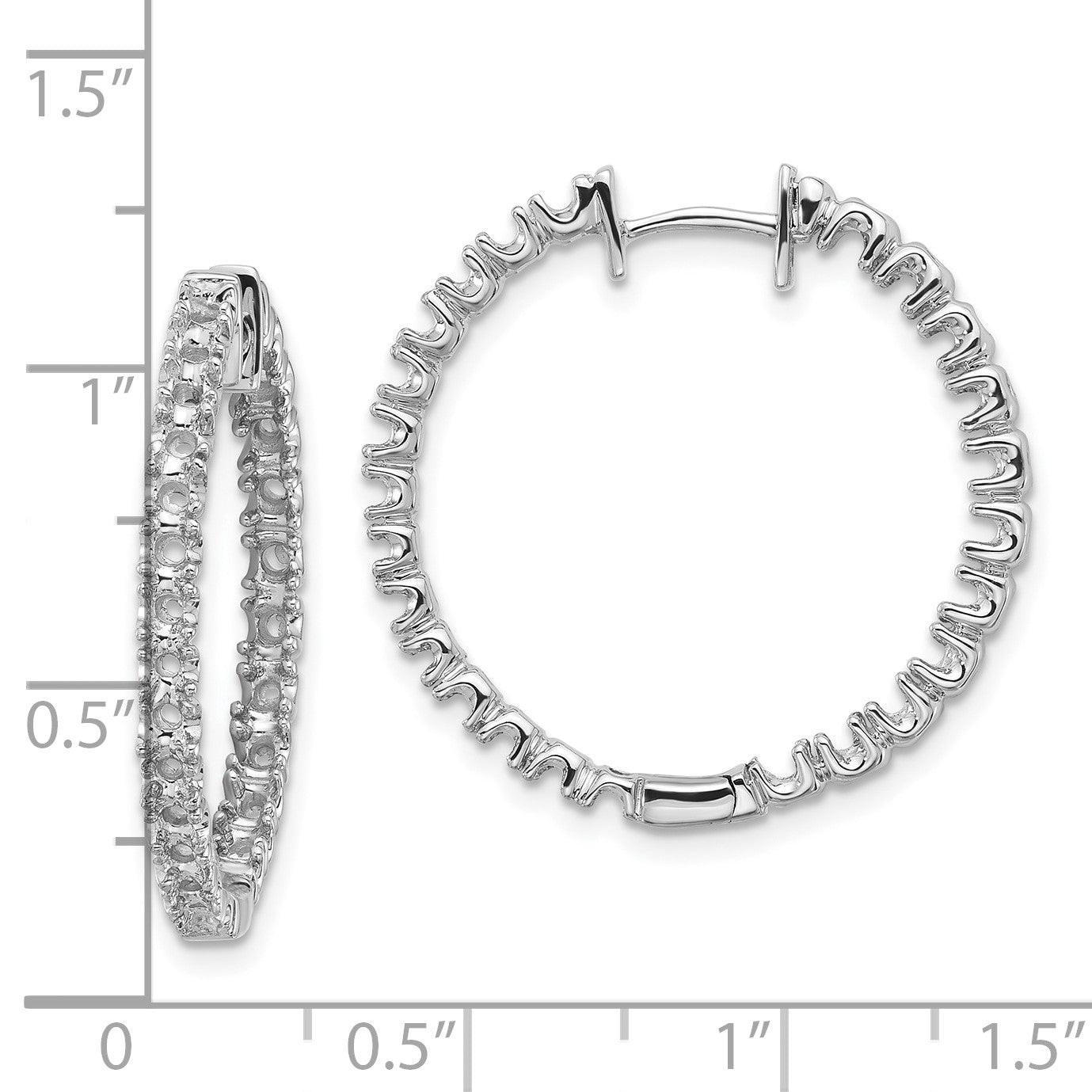 14k White Gold (Holds 50-2.3mm Round) In/Out Hinged Hoop Earring Mountings