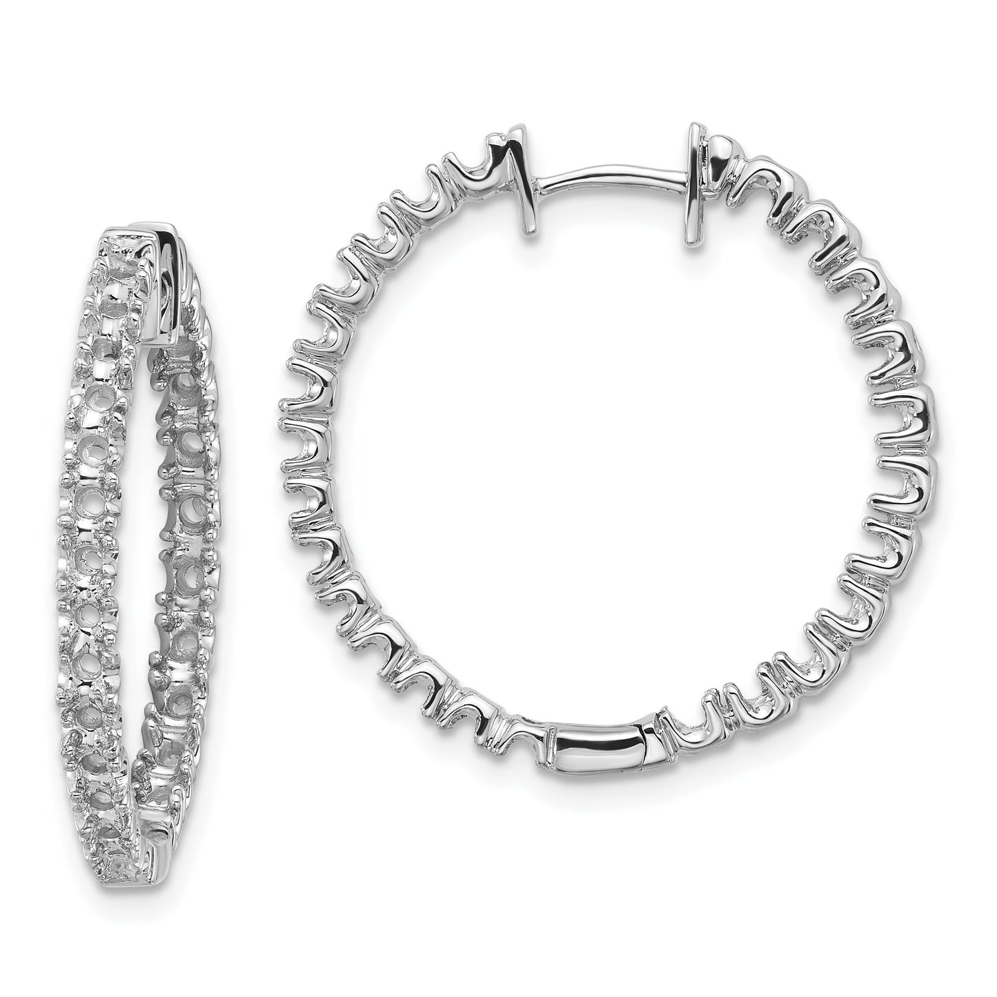14k White Gold (Holds 50-2.3mm Round) In/Out Hinged Hoop Earring Mountings