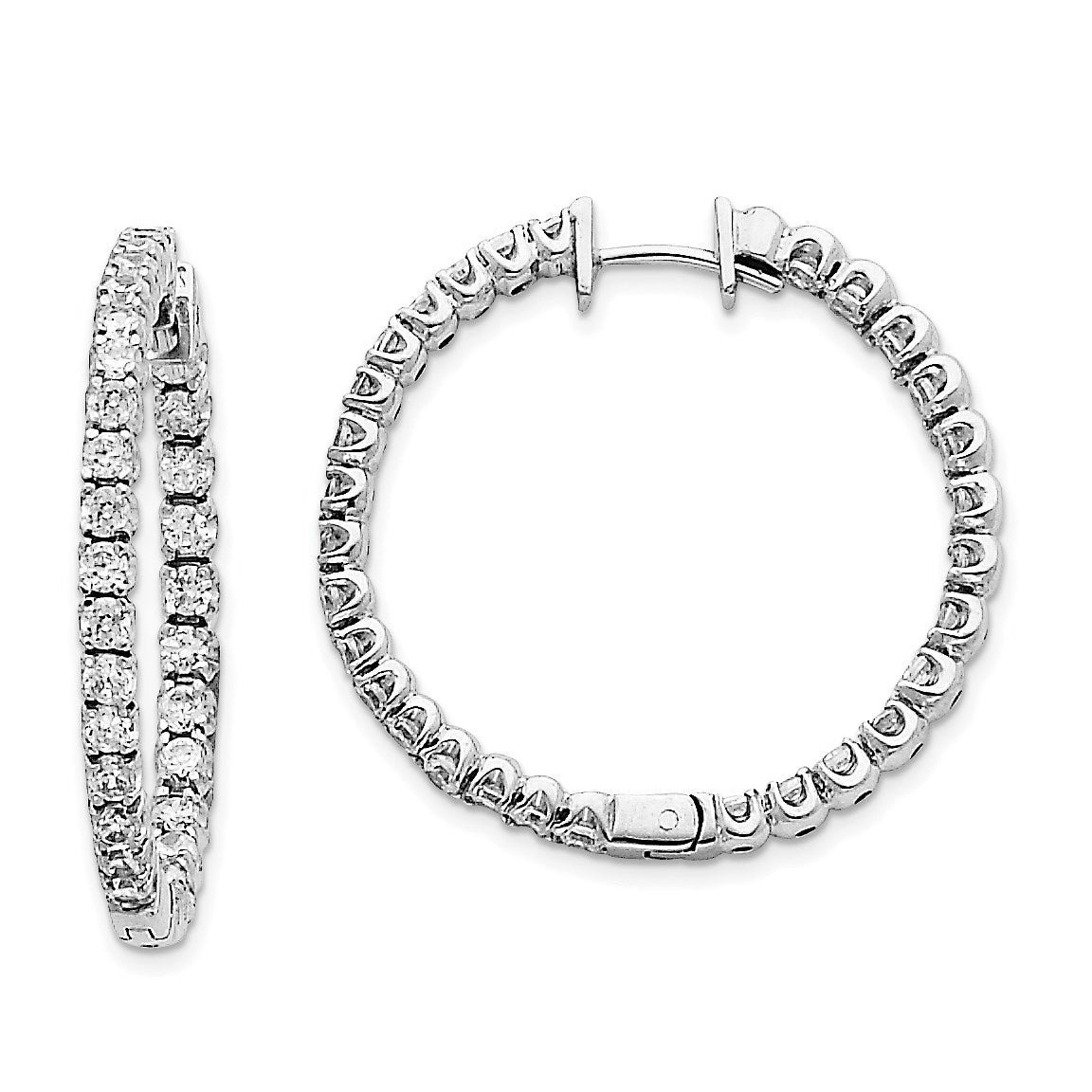 14k White Gold (Holds 60-2.3mm Round) In/Out Hinged Hoop Earring Mountings