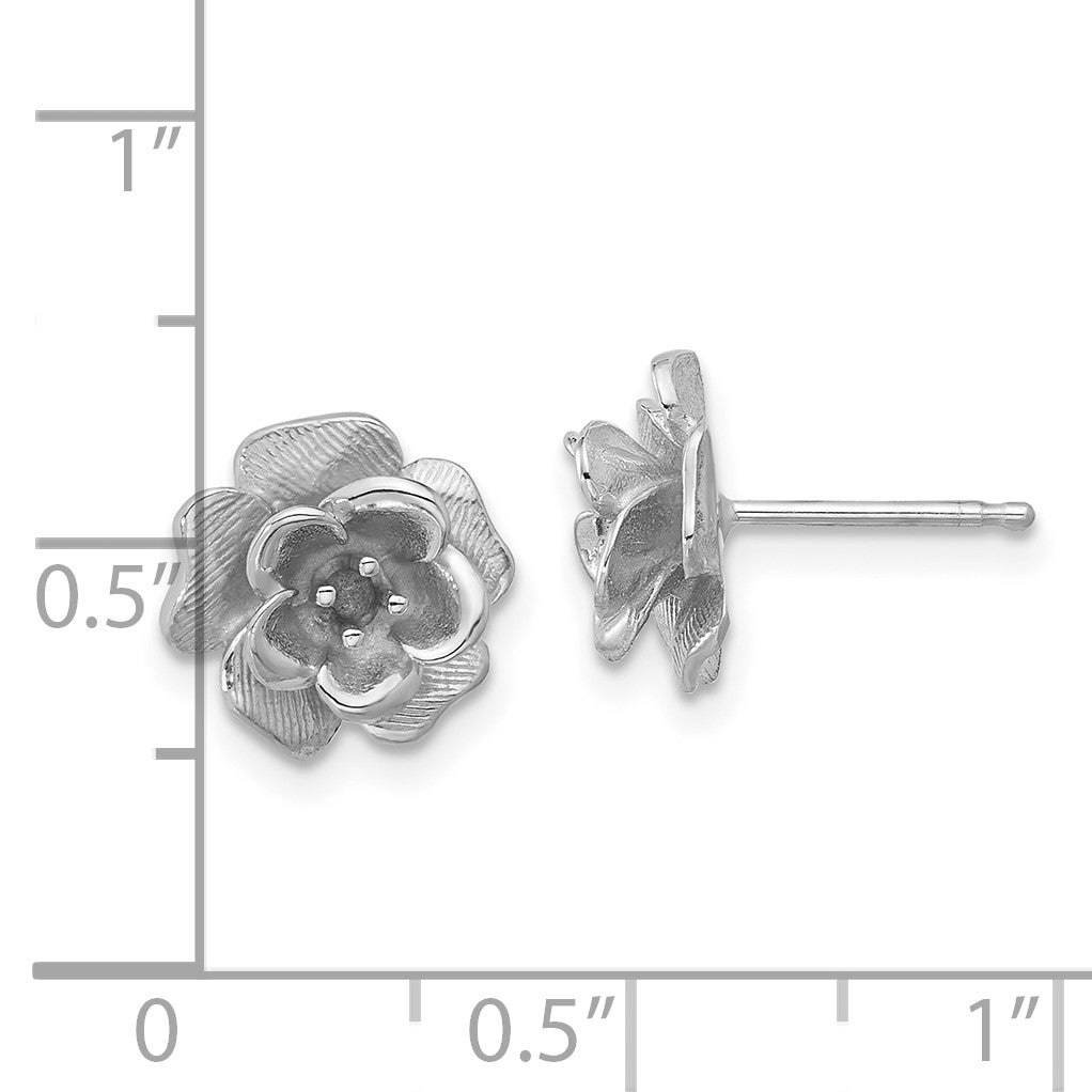 14k White Gold Holds 2-2.0mm Stones Flower Earring Mountings