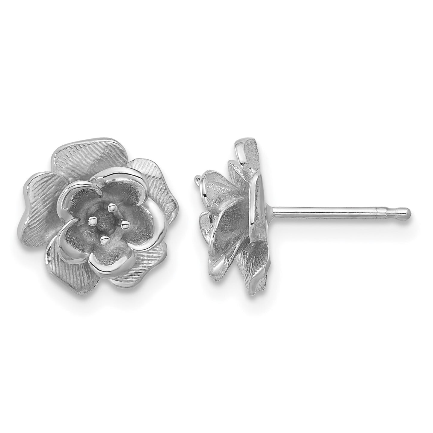 14k White Gold Holds 2-2.0mm Stones Flower Earring Mountings