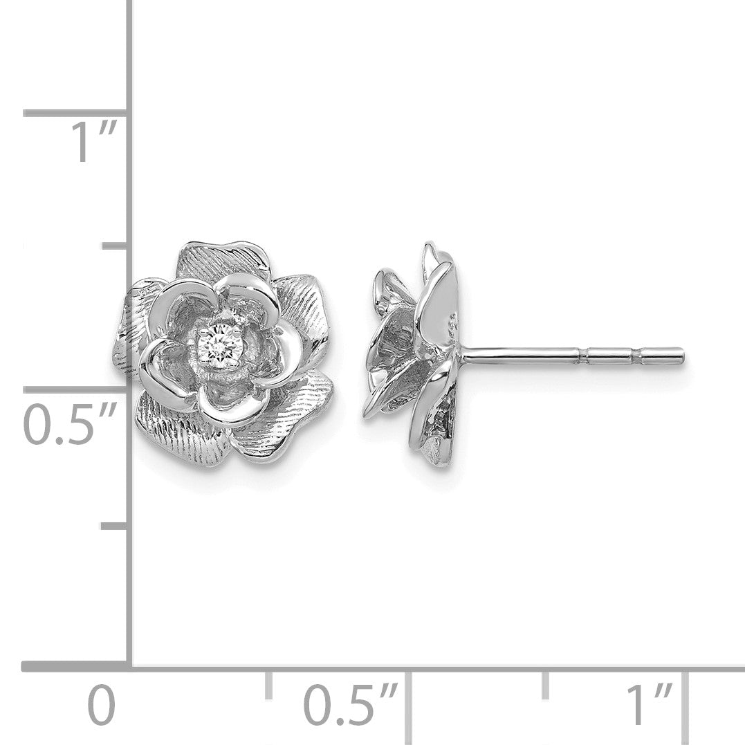 14k White Gold A Quality 1/15 carat Diamond Flower Post Earrings