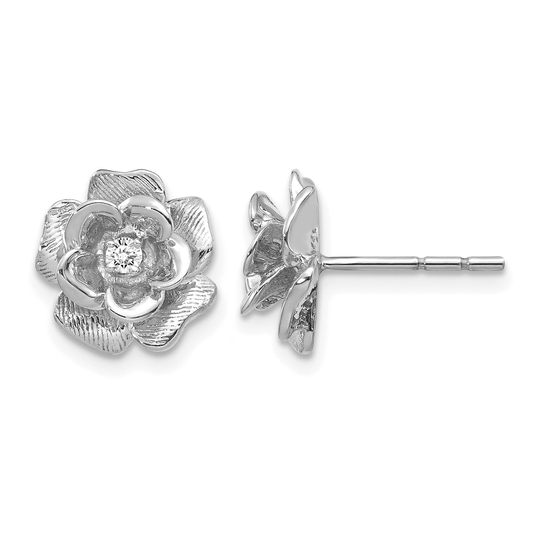14k White Gold A Quality 1/15 carat Diamond Flower Post Earrings