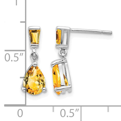14k White Gold Pear/Baguette Citrine Dangle Post Earrings