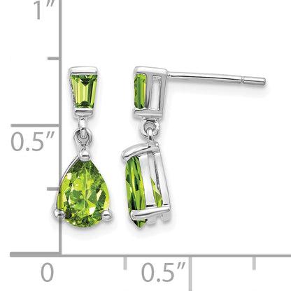 14k White Gold Pear/Baguette Peridot Dangle Post Earrings