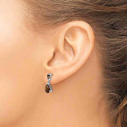 14k White Gold Pear/Baguette Smoky Quartz Dangle Post Earrings