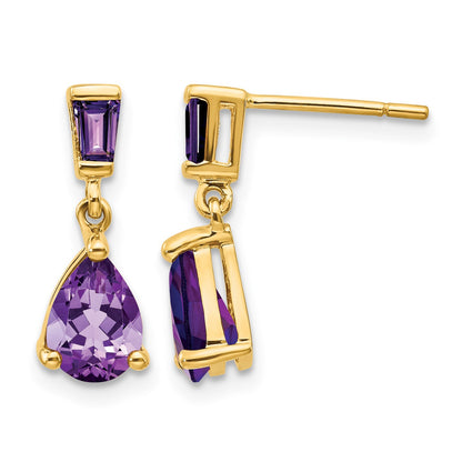 14k Pear/Baguette Amethyst Dangle Post Earrings