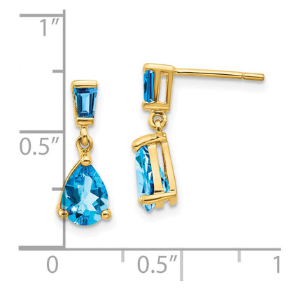 14k Gold Blue Topaz Dangle Post Earrings