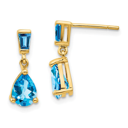 14k Gold Blue Topaz Dangle Post Earrings