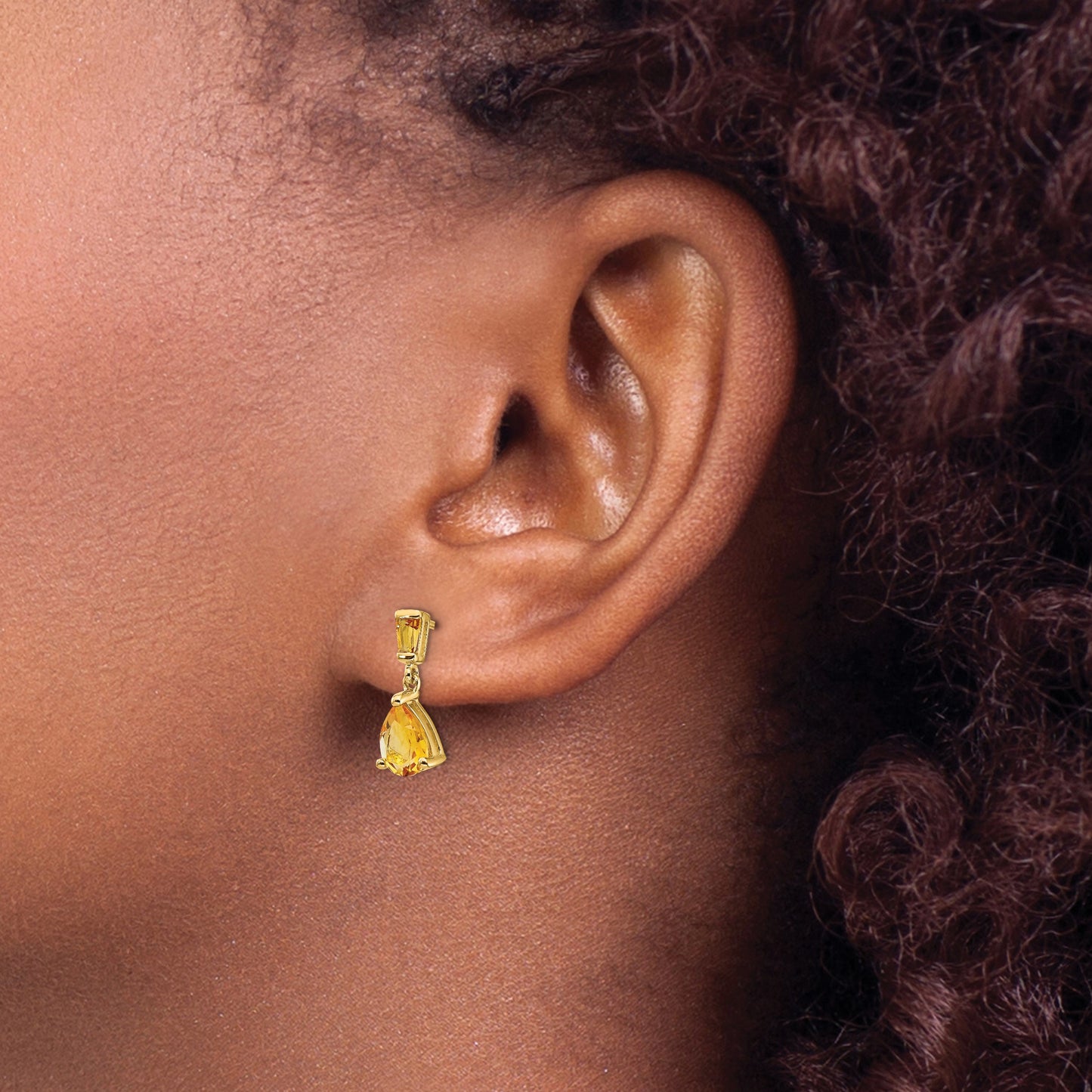 14k Pear/Baguette Citrine Dangle Post Earrings