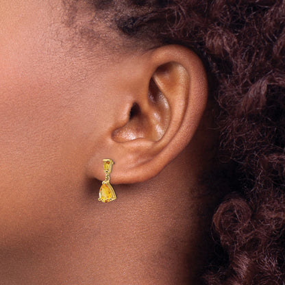 14k Pear/Baguette Citrine Dangle Post Earrings