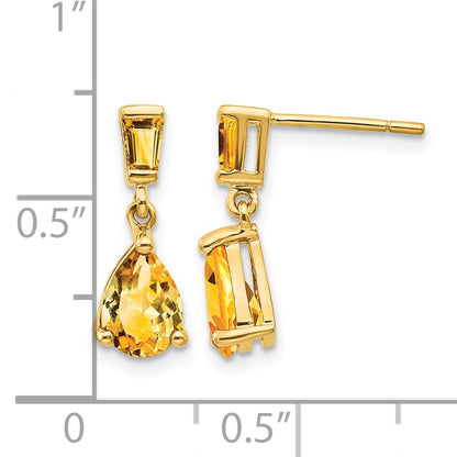 14k Pear/Baguette Citrine Dangle Post Earrings