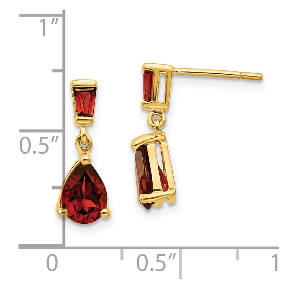 14k Gold Garnet Dangle Post Earrings