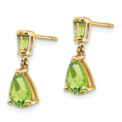 14k Pear/Baguette Peridot Dangle Post Earrings