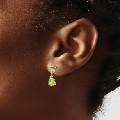 14k Pear/Baguette Peridot Dangle Post Earrings