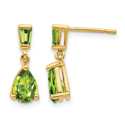 14k Pear/Baguette Peridot Dangle Post Earrings