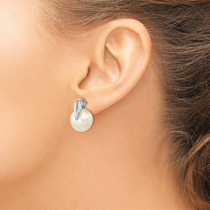 14k White Gold 7-8mm White Button Freshwater Cultured Pearl Post Earrings