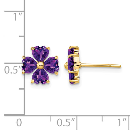 14k Heart-shaped Amethyst Flower Post Earrings