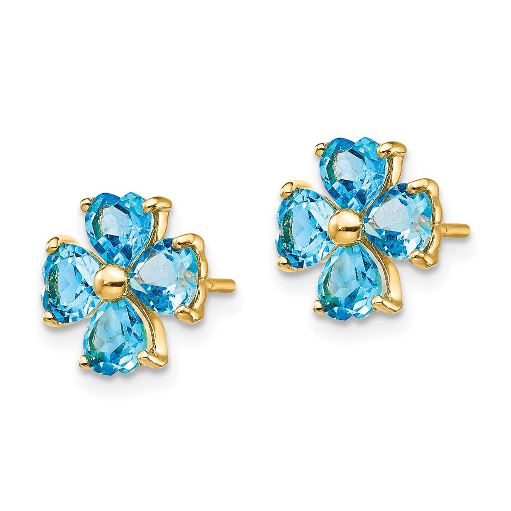 14k Heart-shaped Swiss Blue Topaz Flower Post Earrings