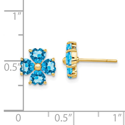 14k Heart-shaped Swiss Blue Topaz Flower Post Earrings