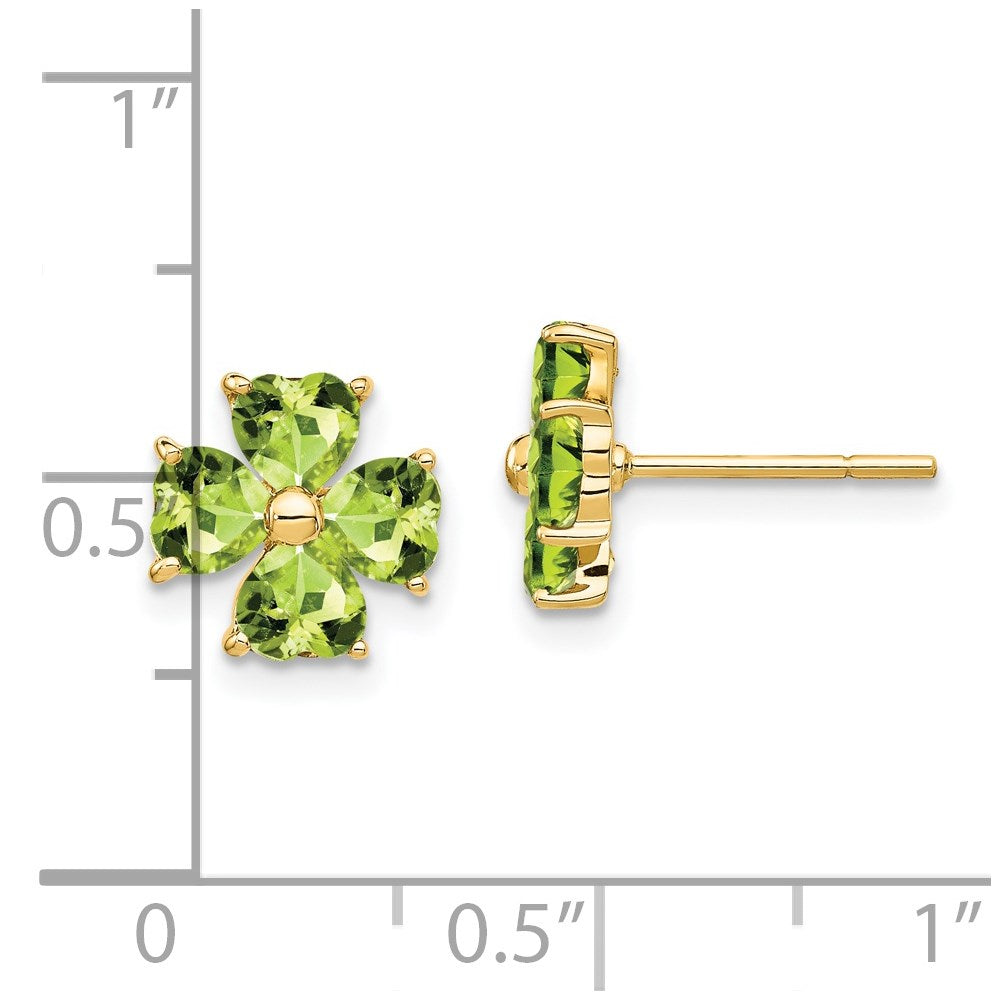 14k Heart-shaped Peridot Flower Post Earrings