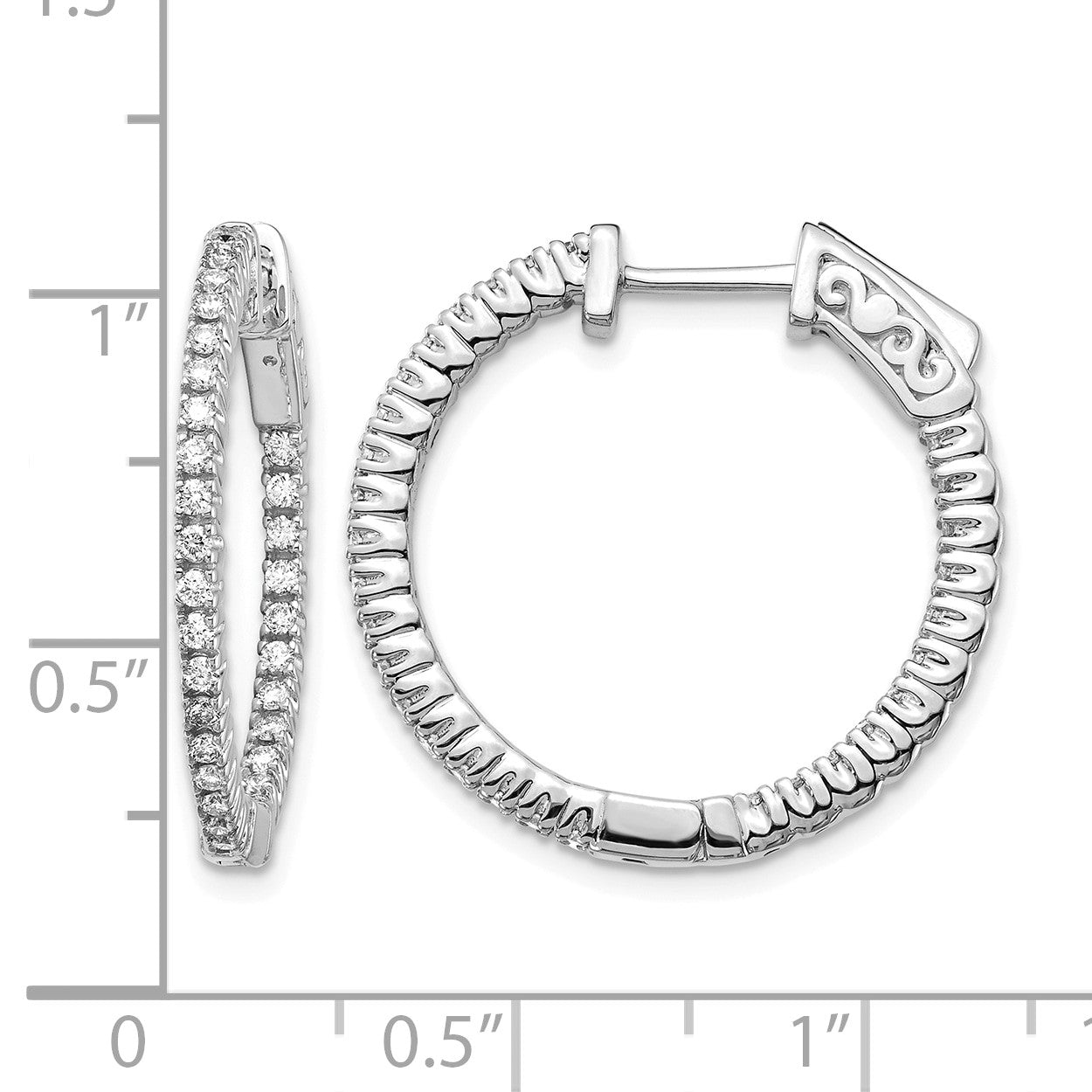 14k White Gold (Holds 60-1.3mm Round) In/Out Hoop w/Safety Clasp Earring Mountings