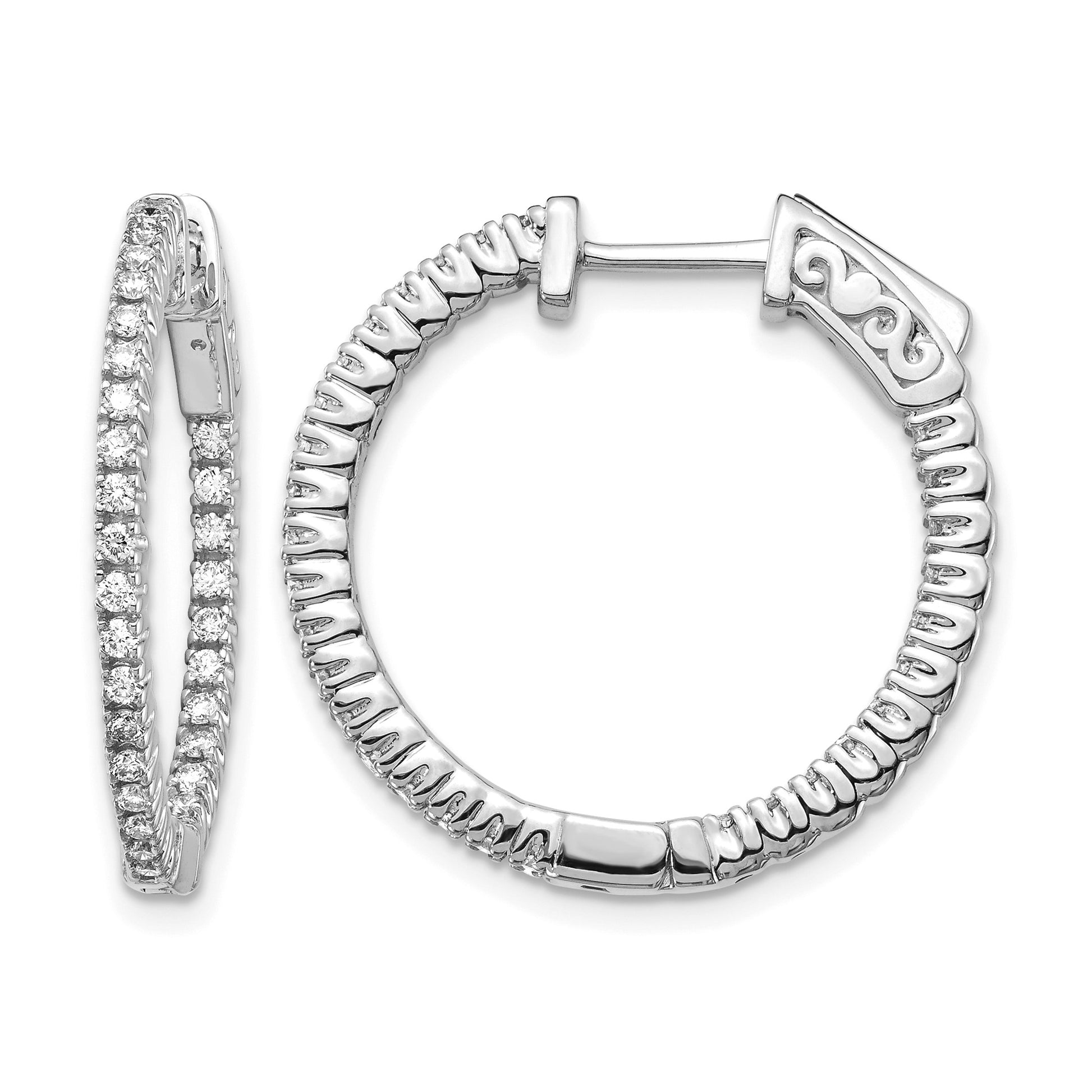 14k White Gold (Holds 60-1.3mm Round) In/Out Hoop w/Safety Clasp Earring Mountings