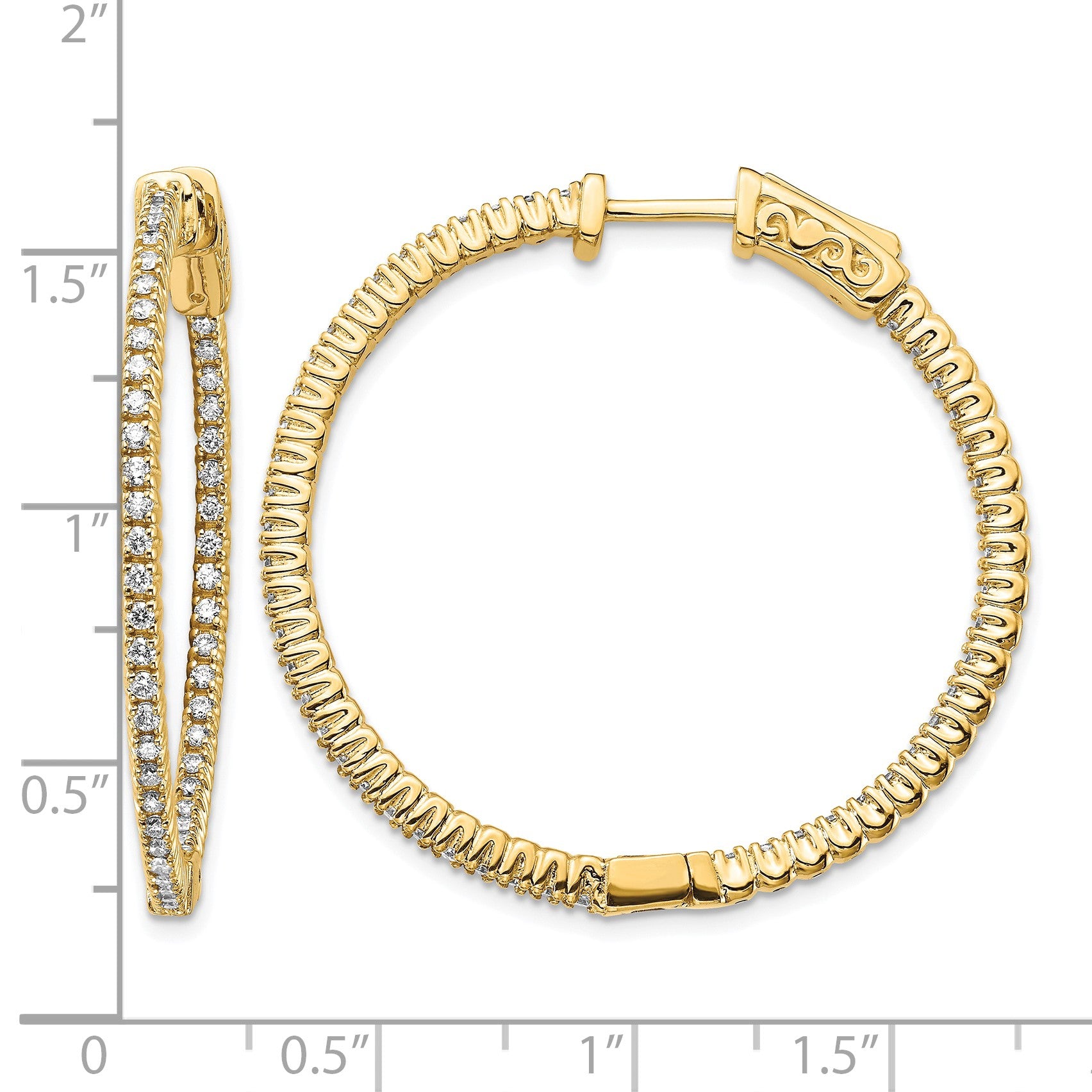 14k 3/4 carat Diamond Round In/Out Hoop w/Safety Clasp Earrings