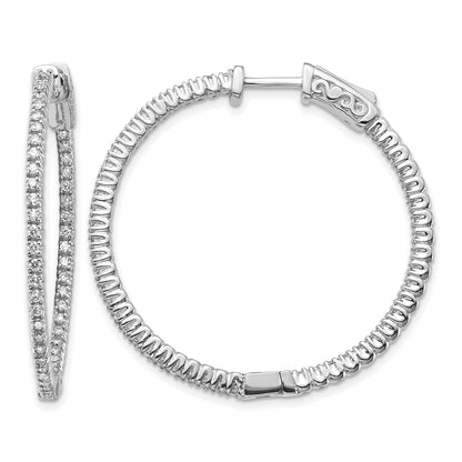 14k White Gold 3/4 carat Diamond Round In/Out Hoop w/Safety Clasp Earrings