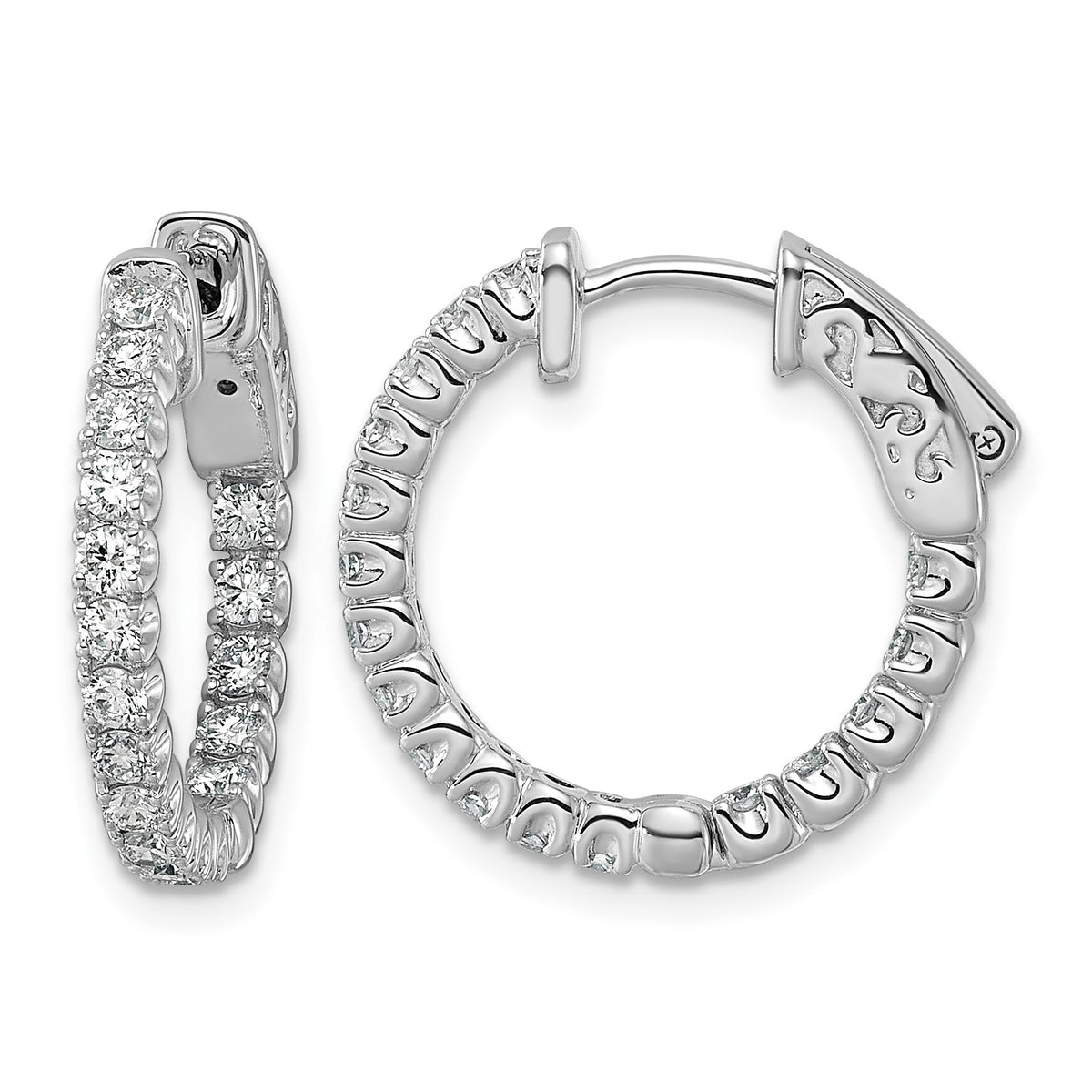 14k White Gold (Holds 34-1.9mm Round) In/Out Hoop w/Safety Clasp Earring Mountings