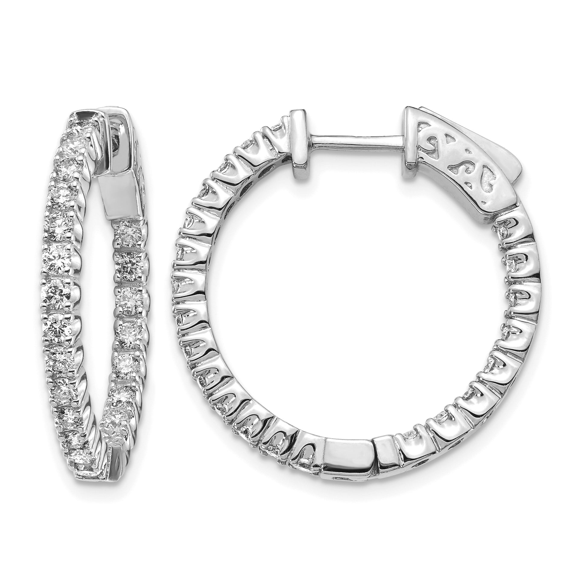 14k White Gold (Holds 44-1.9mm Round) In/Out Hoop w/Safety Clasp Earring Mountings