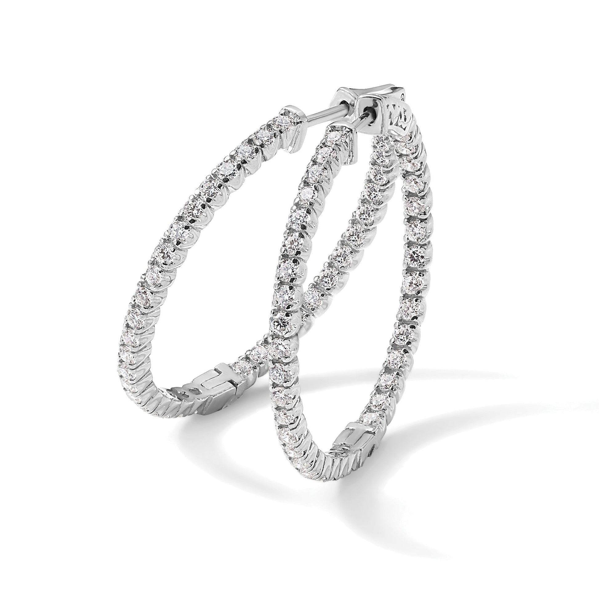 14k White Gold (Holds 70-1.9mm Round) In/Out Hoop w/Safety Clasp Earring Mountings