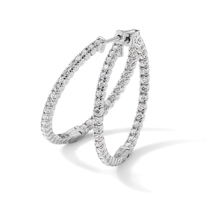 14k White Gold (Holds 70-1.9mm Round) In/Out Hoop w/Safety Clasp Earring Mountings