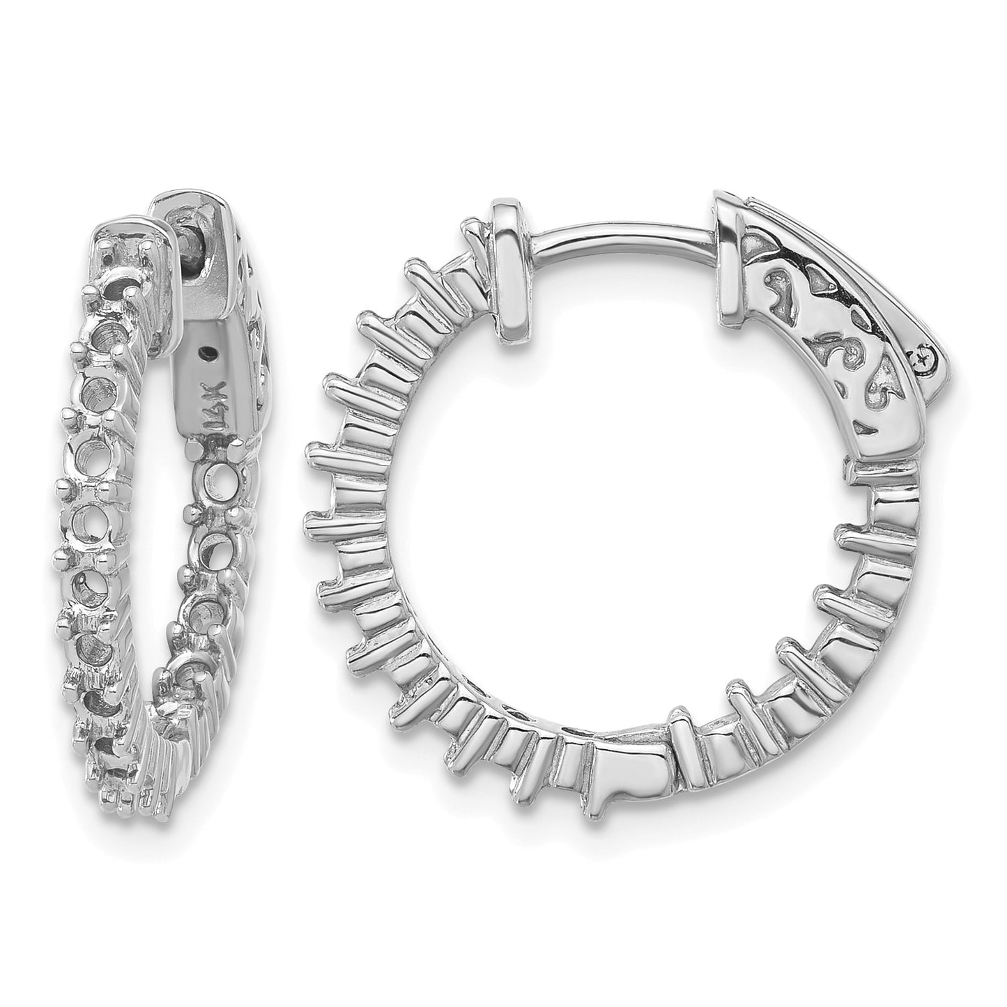 14k White Gold (Holds 32-1.9mm Round) In/Out Hoop w/Safety Clasp Earring Mountings
