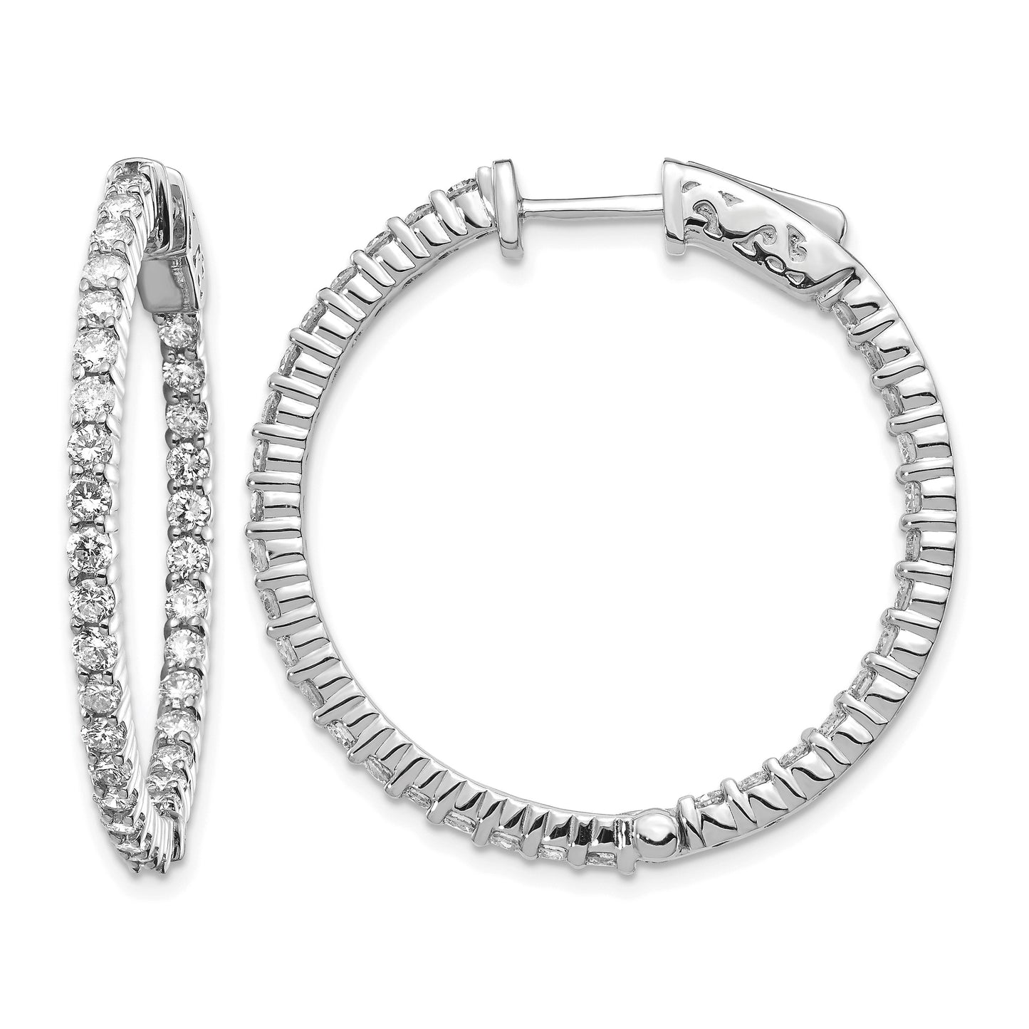 14k White Gold (Holds 66-1.9mm Round) In/Out Hoop w/Safety Clasp Earring Mountings