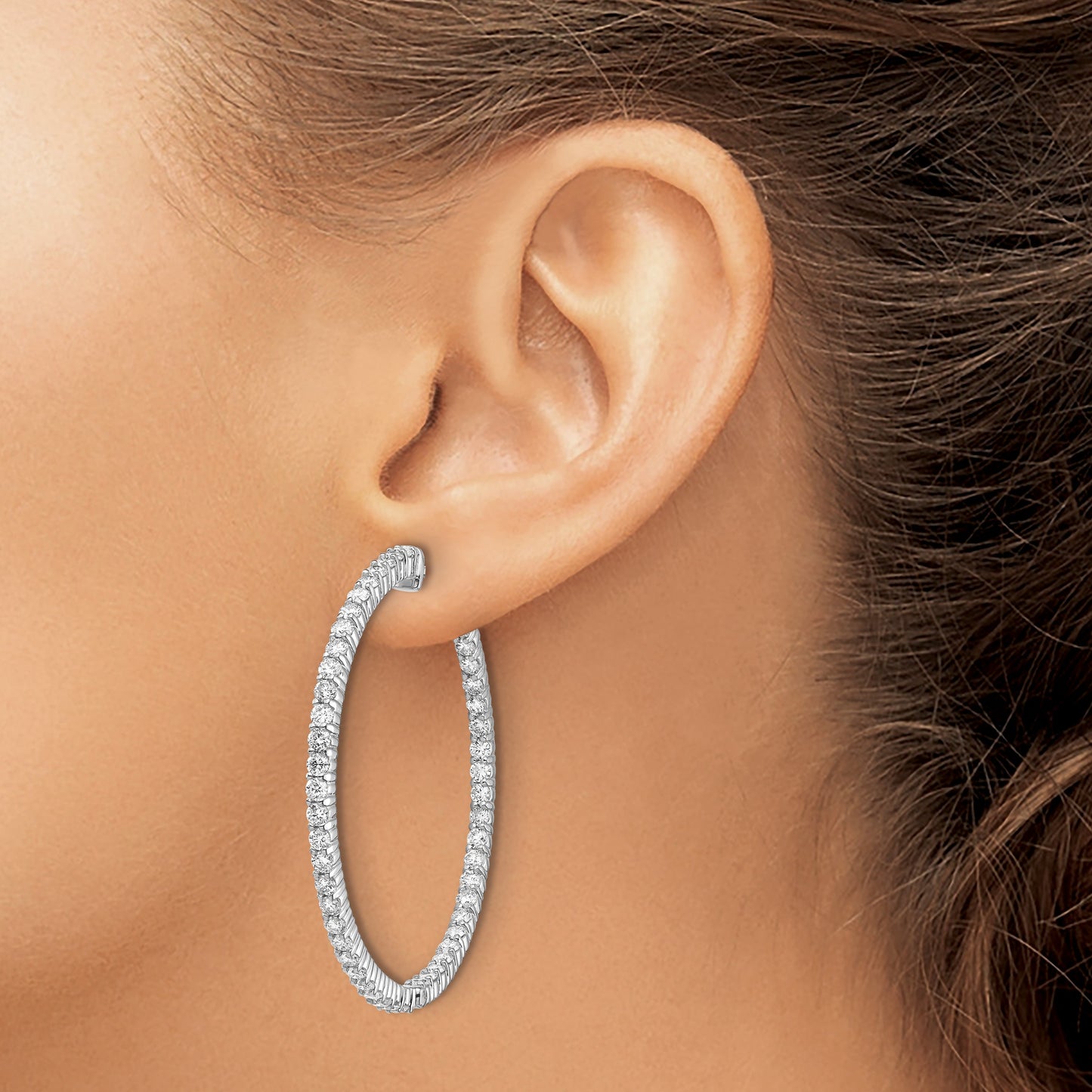 14k White Gold (Holds 100-2.0mm Round) In/Out Hoop w/Safety Clasp Earring Mountings