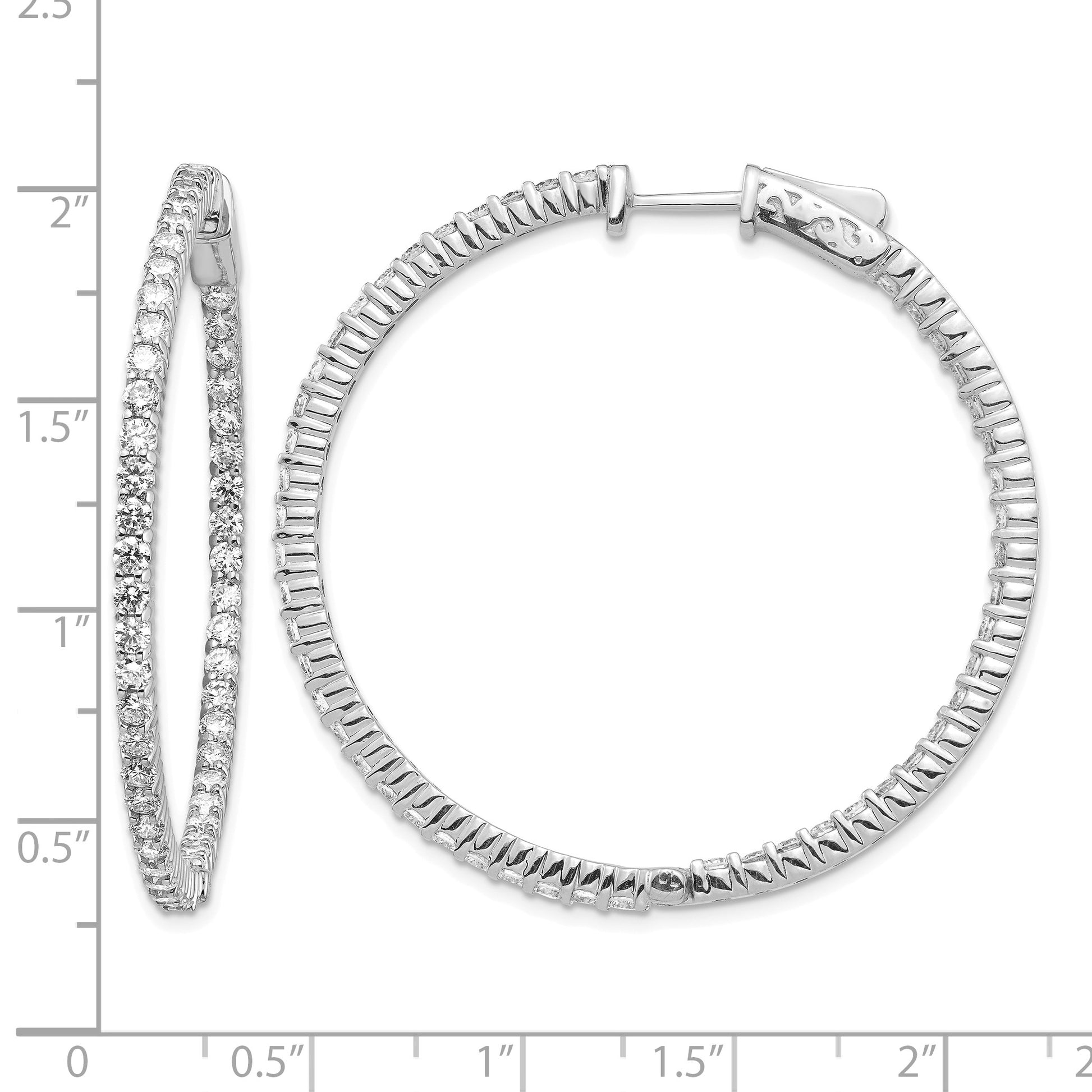 14k White Gold (Holds 100-2.0mm Round) In/Out Hoop w/Safety Clasp Earring Mountings
