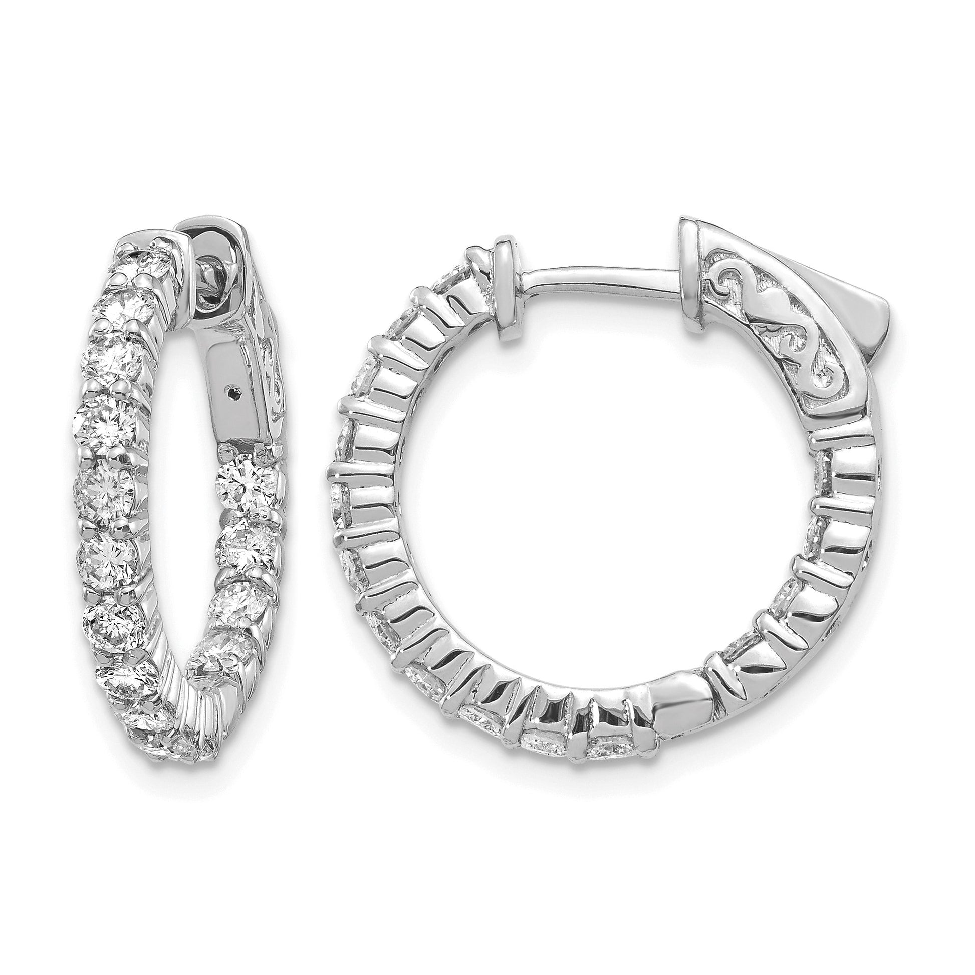 14k White Gold (Holds 30-2.3mm Round) In/Out Hoop w/Safety Clasp Earring Mountings
