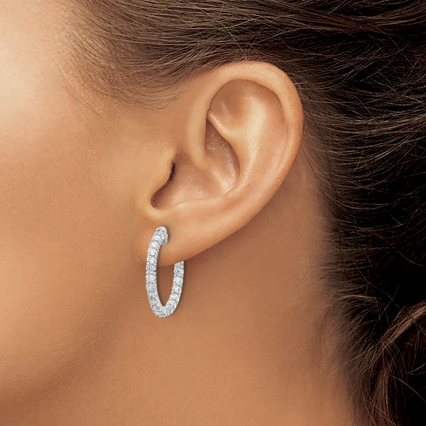 14k White Gold (Holds 40-2.3mm Round) In/Out Hoop w/Safety Clasp Earring Mountings