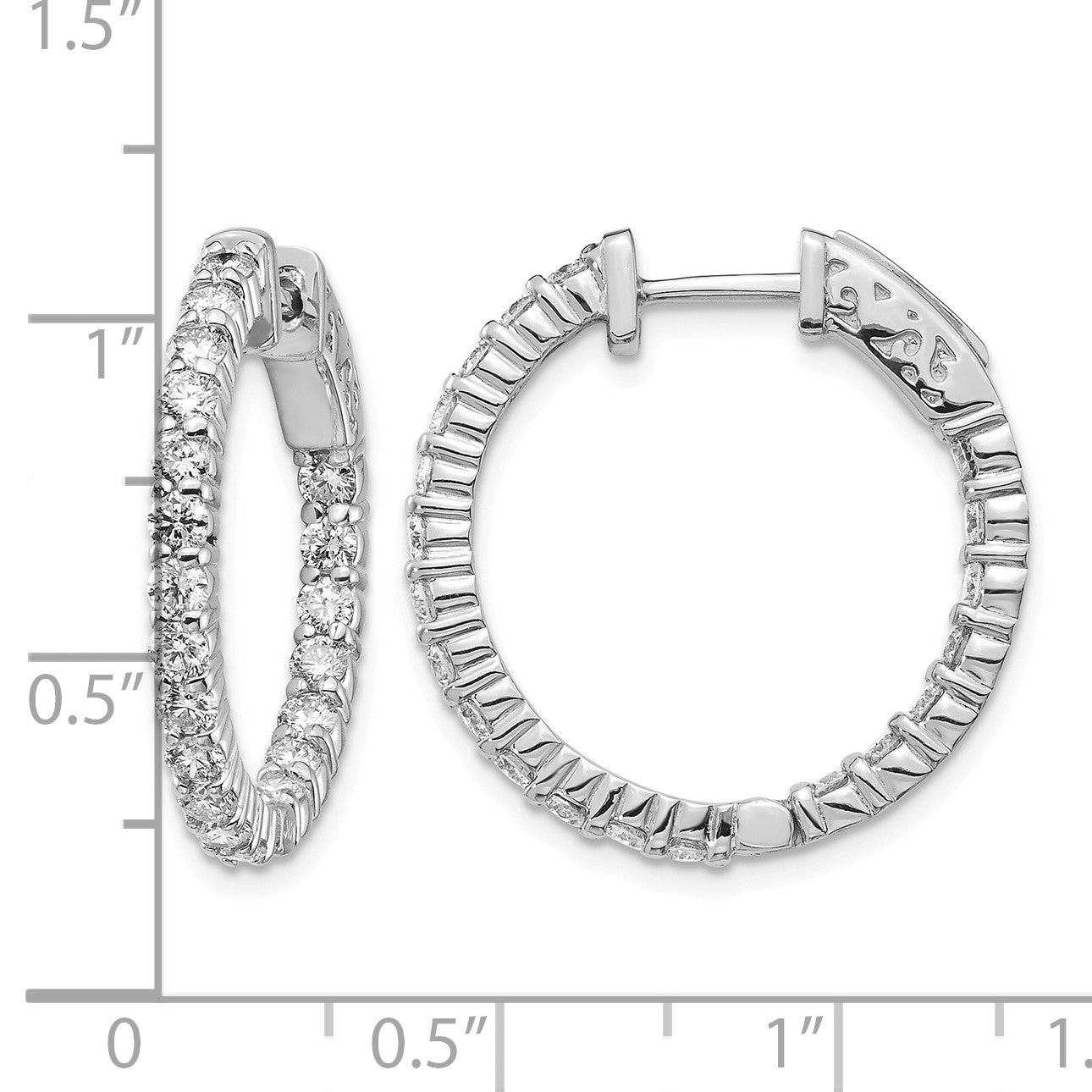 14k White Gold (Holds 40-2.3mm Round) In/Out Hoop w/Safety Clasp Earring Mountings