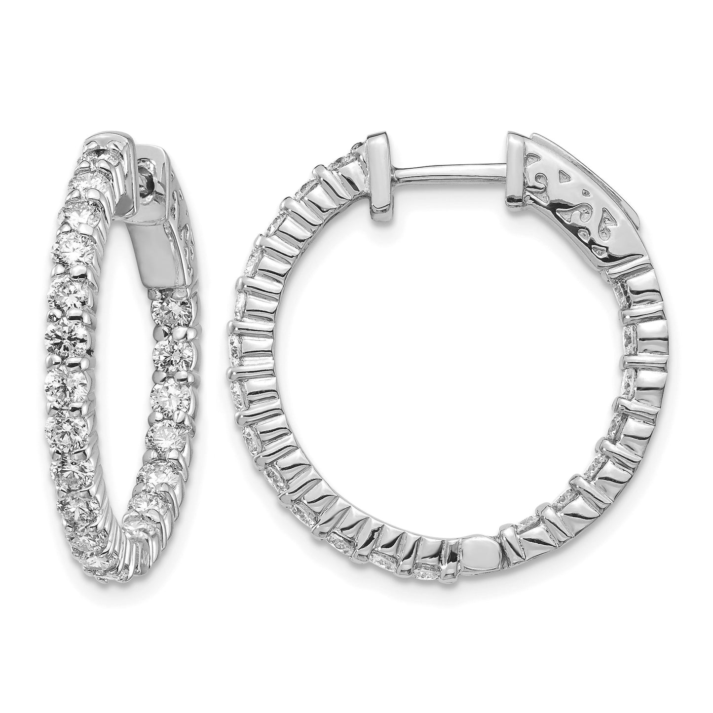 14k White Gold (Holds 40-2.3mm Round) In/Out Hoop w/Safety Clasp Earring Mountings