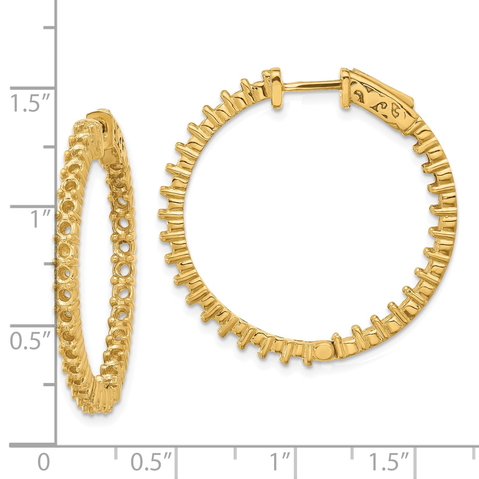 14k (Holds 60-2.3mm Round) In/Out Hoop w/Safety Clasp Earring Mountings