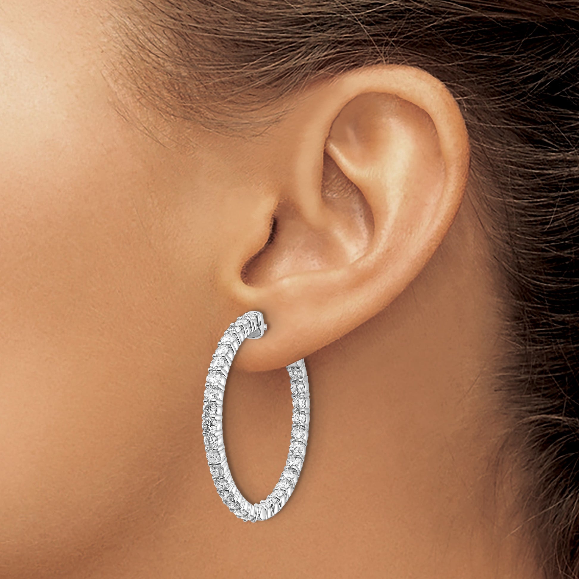 14k White Gold (Holds 60-2.3mm Round) In/Out Hoop w/Safety Clasp Earring Mountings