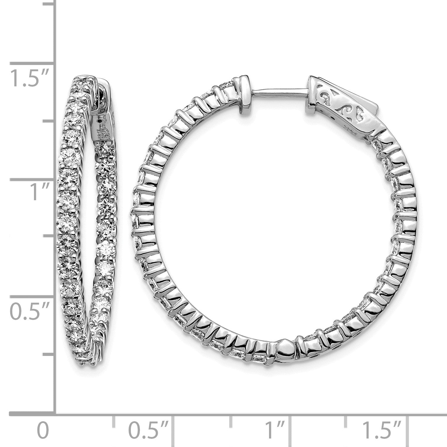 14k White Gold (Holds 60-2.3mm Round) In/Out Hoop w/Safety Clasp Earring Mountings