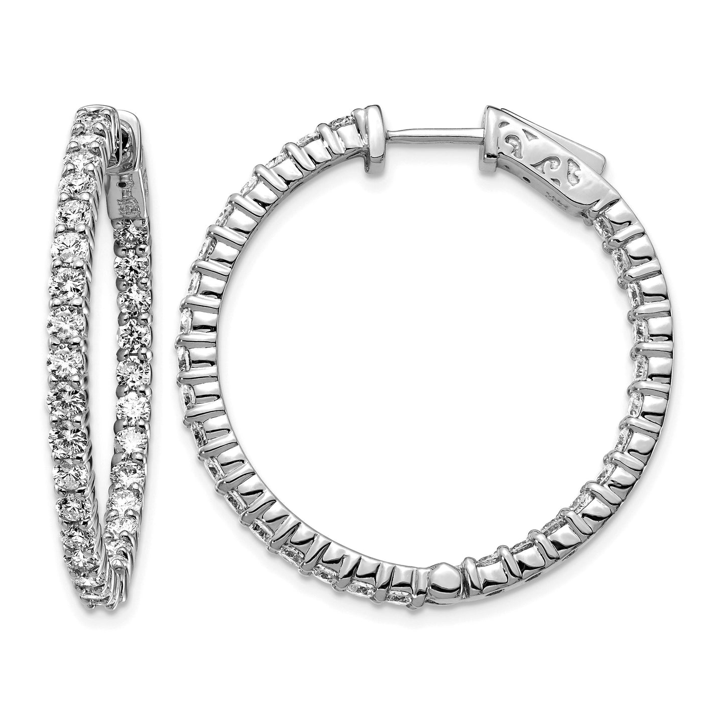 14k White Gold (Holds 60-2.3mm Round) In/Out Hoop w/Safety Clasp Earring Mountings