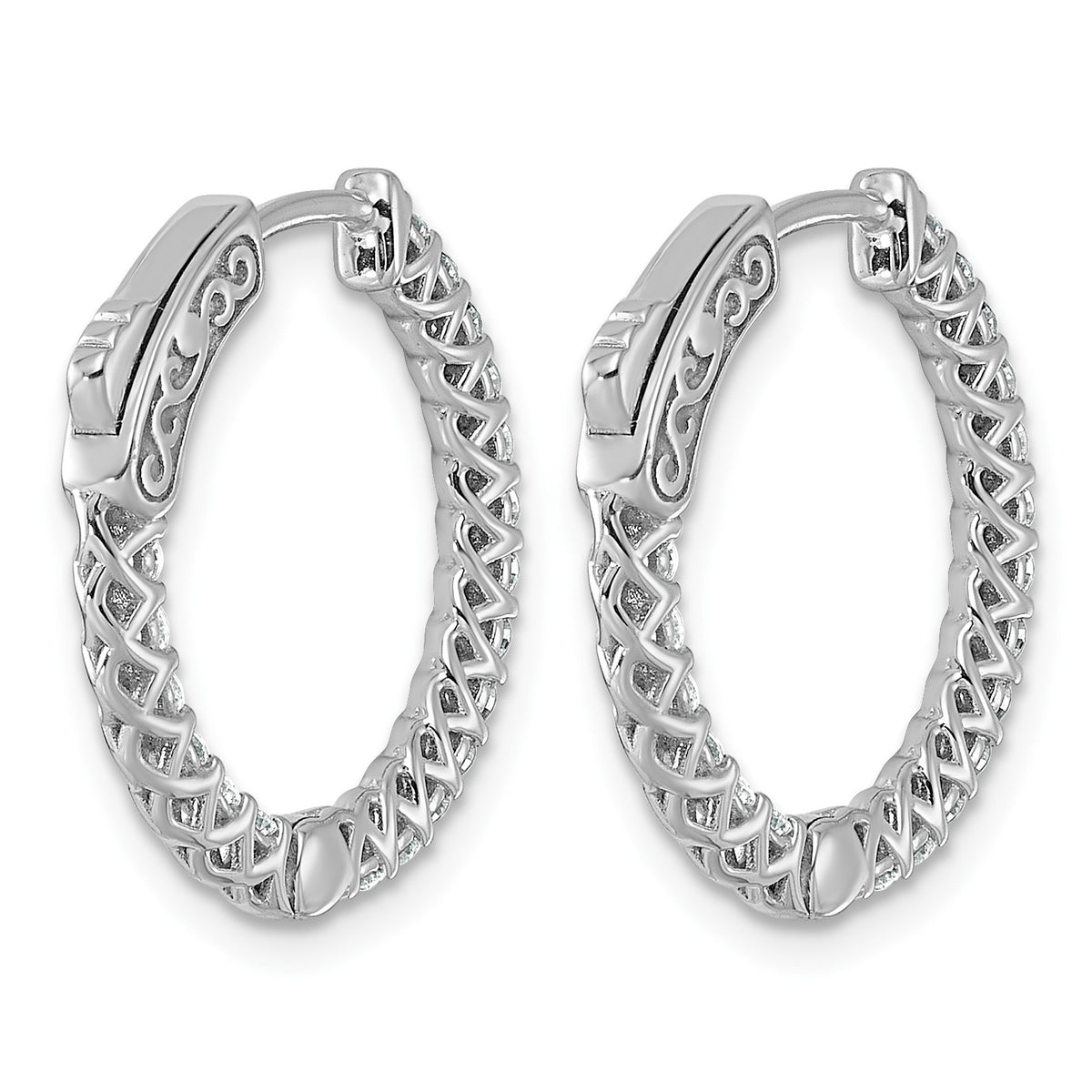14k White Gold (Holds 38-1.7mm Round) In/Out Hoop w/Safety Clasp Earring Mountings