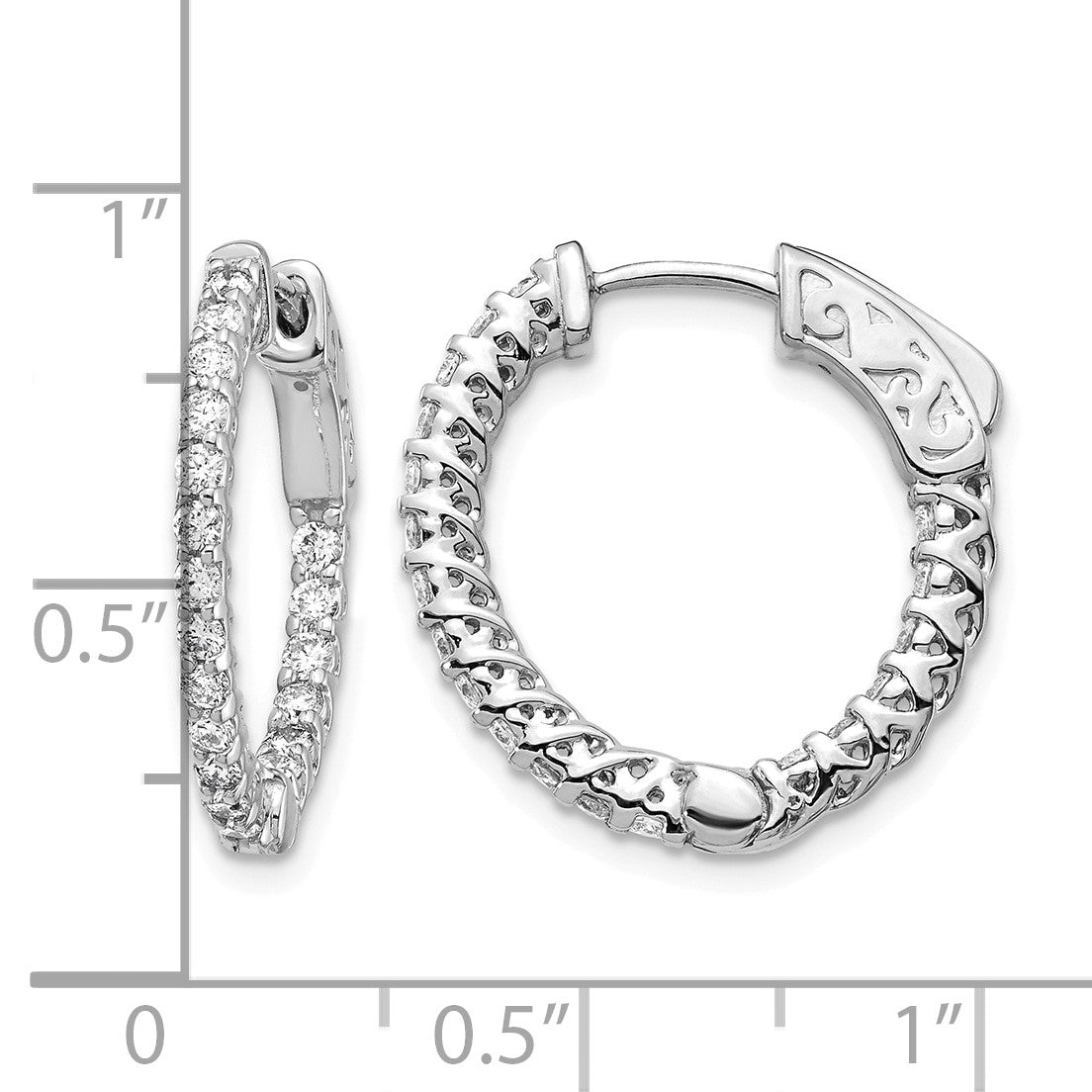 14k White Gold (Holds 38-1.7mm Round) In/Out Hoop w/Safety Clasp Earring Mountings